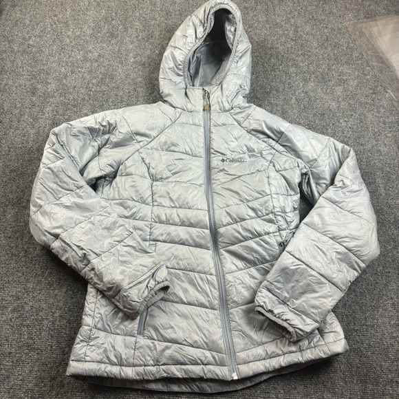 Columbia Jackets & Blazers - COLUMBIA Women’s Silver Puffer jacket Hooded Turbo Down 650TD Omni-heat  Small